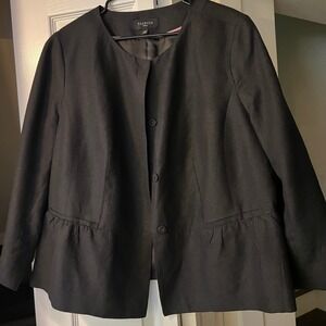 Talbots Woman Black 100% Linen Collarless Peplum Blazer Jacket 16W